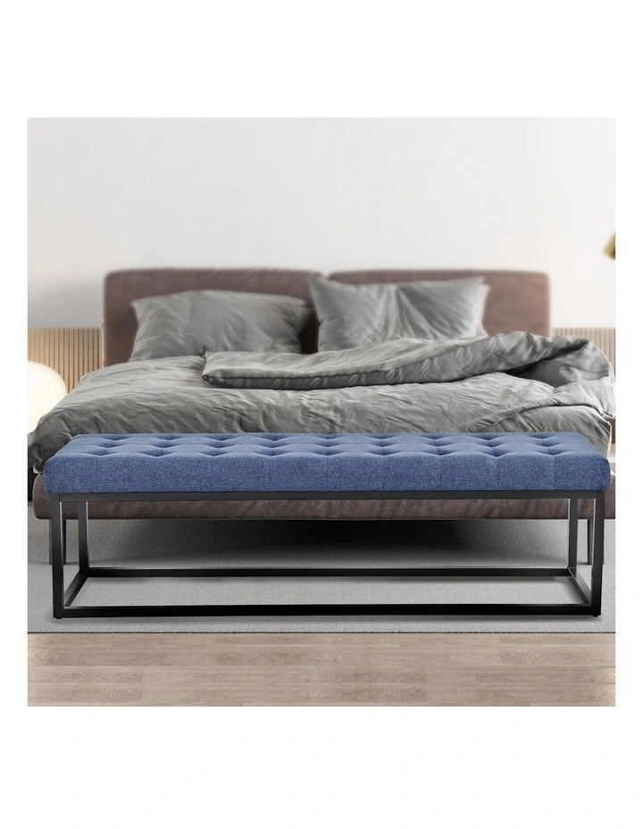 Cameron Button-Tufted Upholstered Bench in Blue image 6