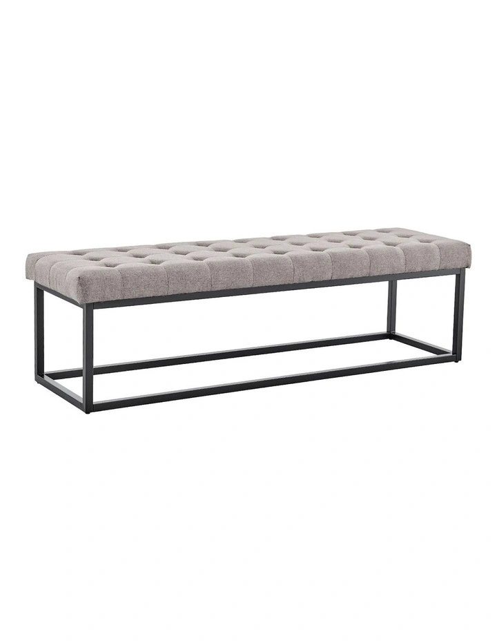 Cameron Button-Tufted Upholstered Bench in Light Grey image 2