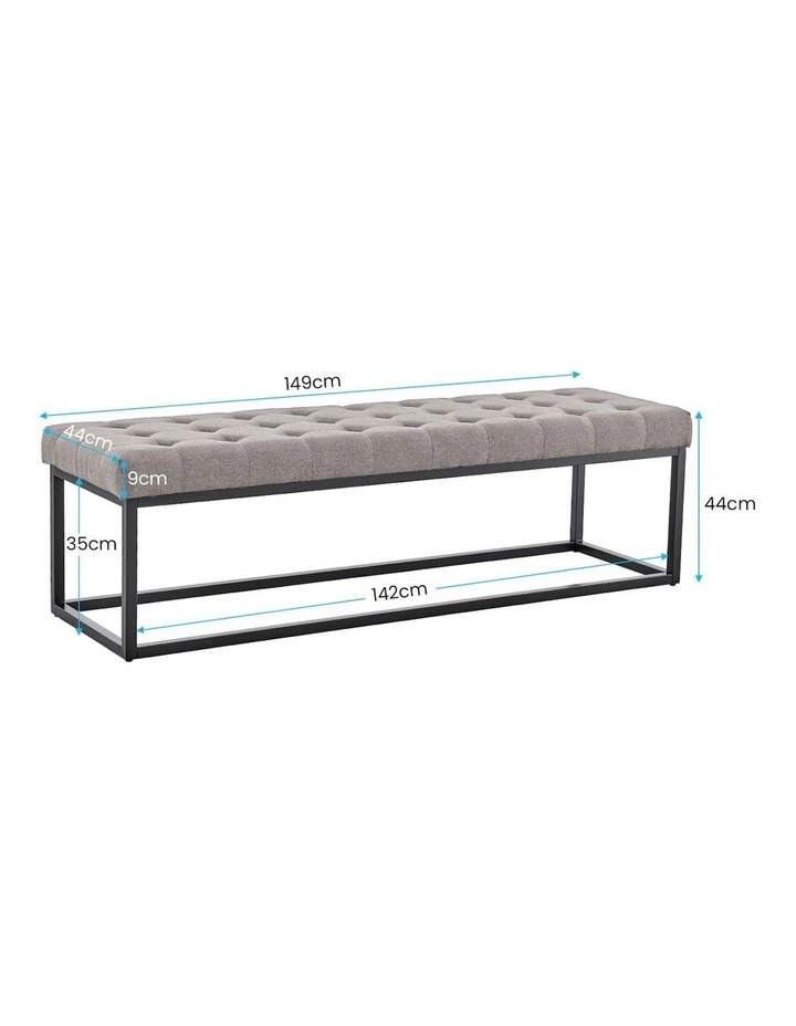 Cameron Button-Tufted Upholstered Bench in Light Grey image 3