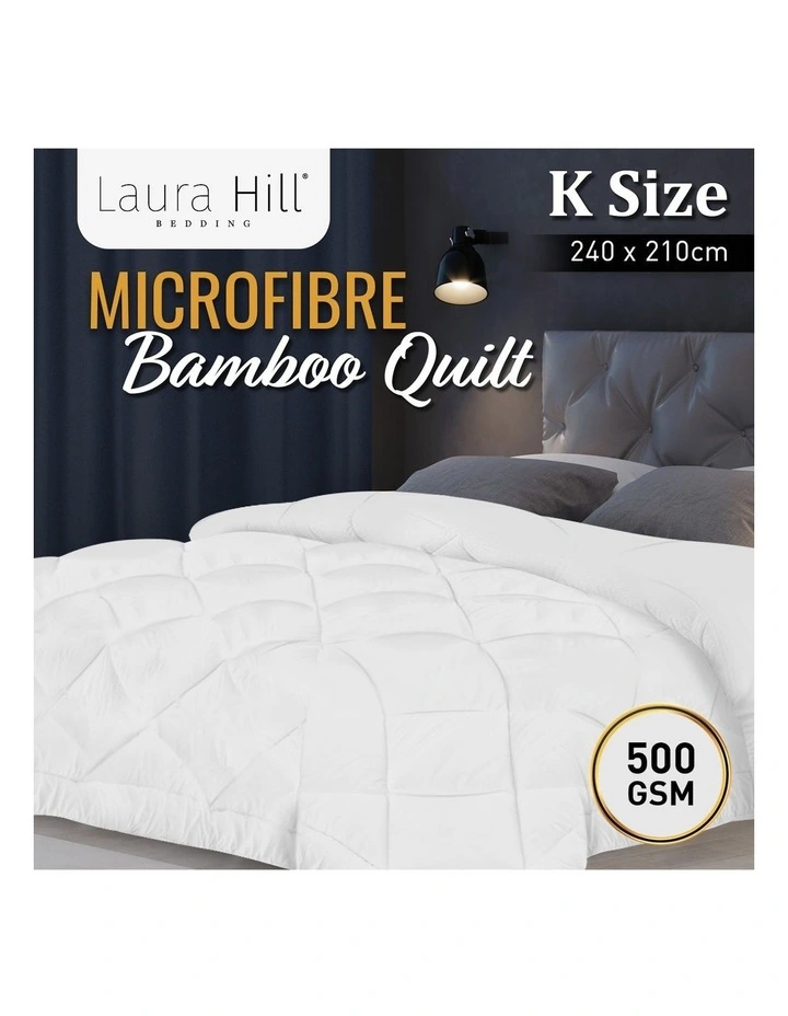 Microfibre Bamboo Quilt 500GSM King in White image 3
