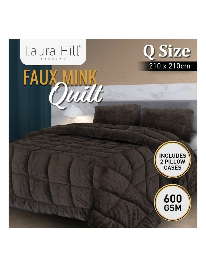 Faux Mink Quilt 600GSM Comforter Doona Queen in Black image 3