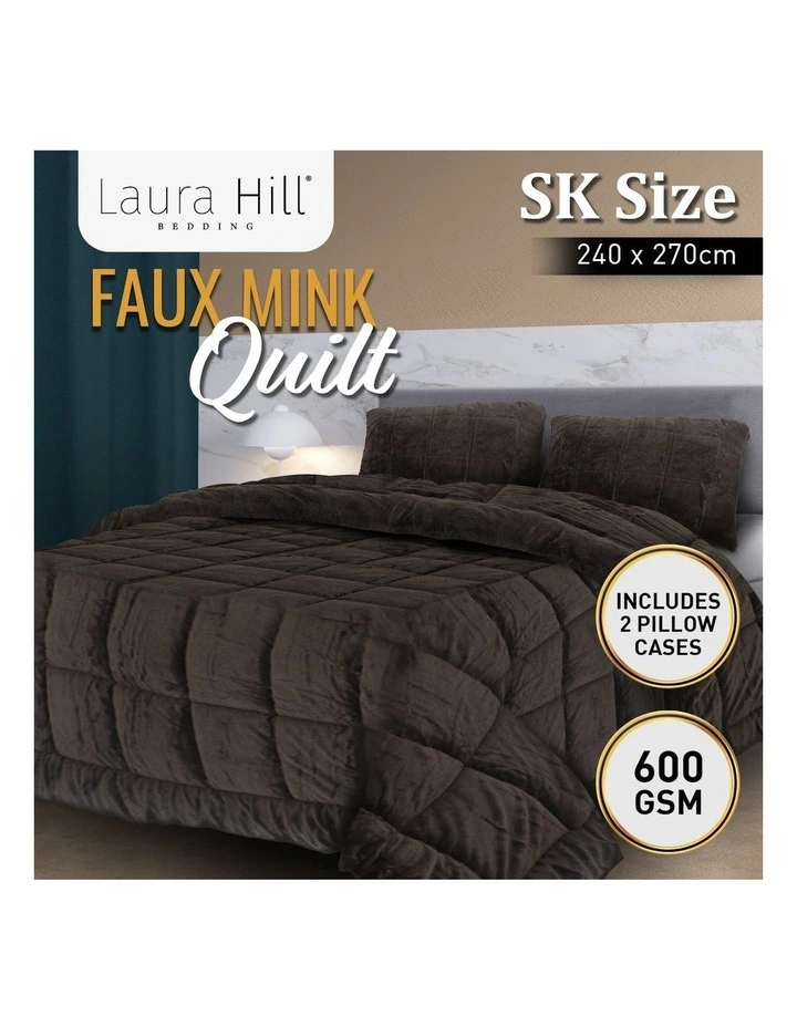 Faux Mink Quilt 600GSM Comforter Doona Duvet Super King in Black image 3