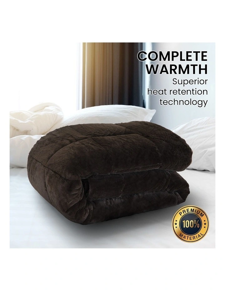 Faux Mink Quilt 600GSM Comforter Doona Duvet Super King in Black image 6