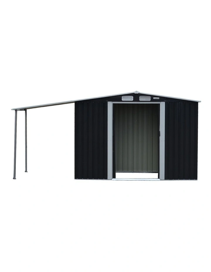 Zinc Steel Garden Shed with Open Storage 4x8ft in Black image 1