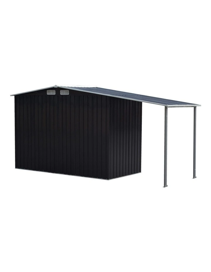 Zinc Steel Garden Shed with Open Storage 4x8ft in Black image 4