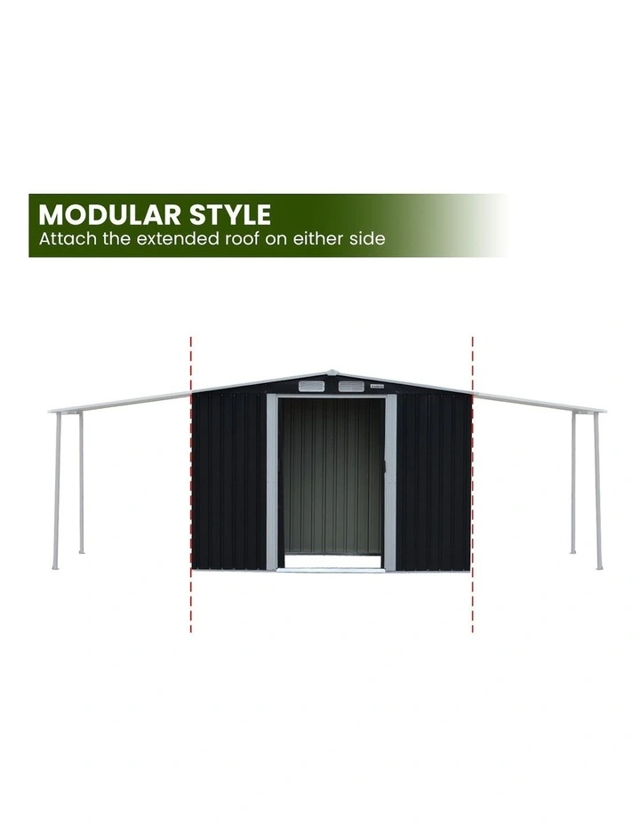 Zinc Steel Garden Shed with Open Storage 4x8ft in Black image 5