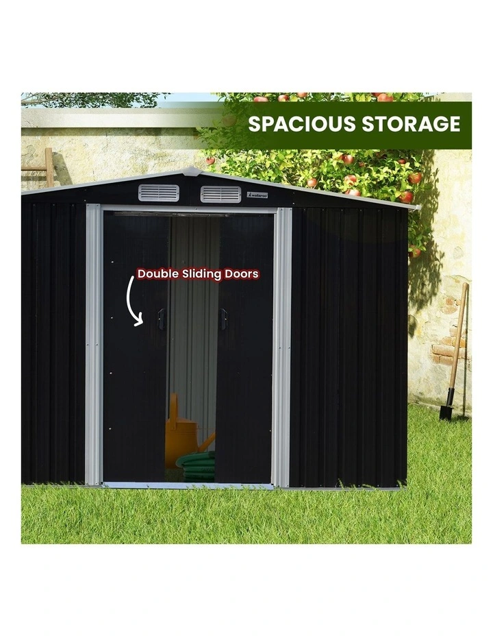 Zinc Steel Garden Shed with Open Storage 4x8ft in Black image 6