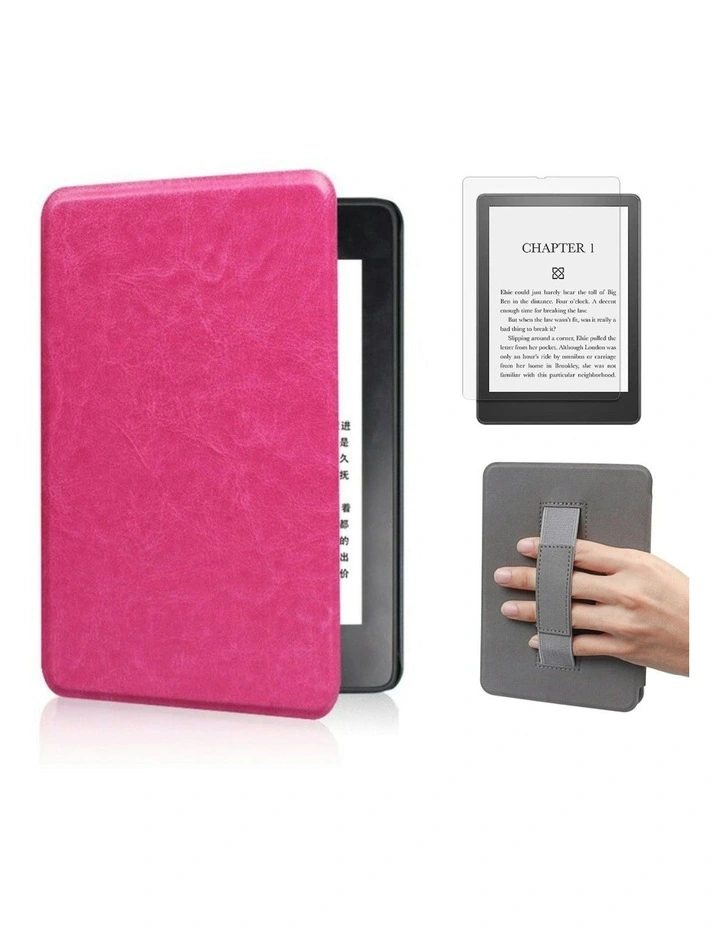 Kindle Combo Paperwhite 6.8 Case With Hand Strap And Screen Protector in Pink image 1