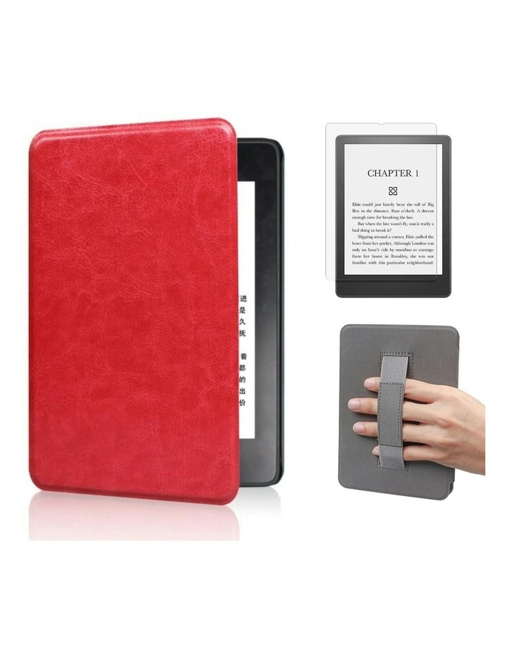 Kindle Combo Paperwhite 6.8 Case With Hand Strap And Screen Protector In Red image 1