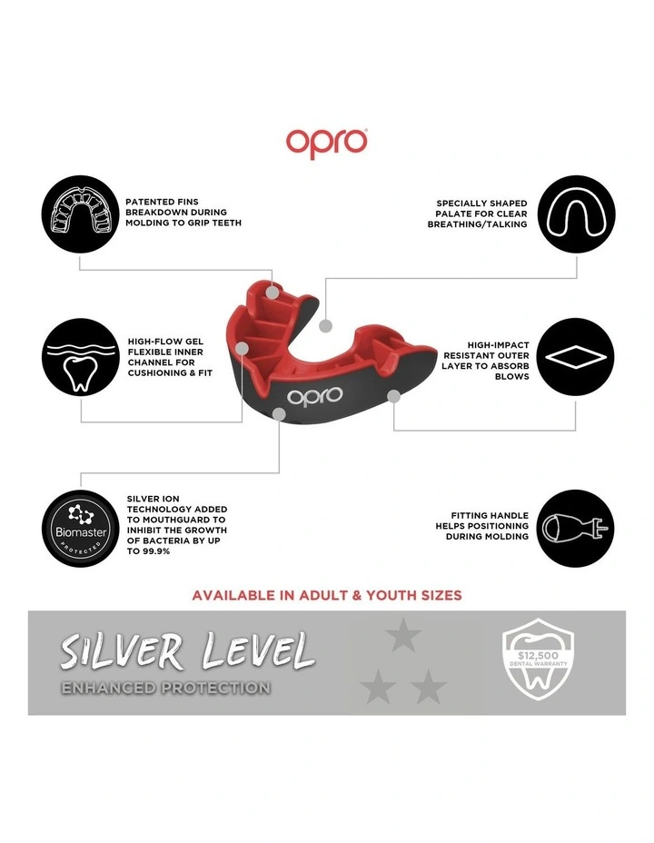 Gen 4 Youth Silver Mouthguard in Black/Red image 2