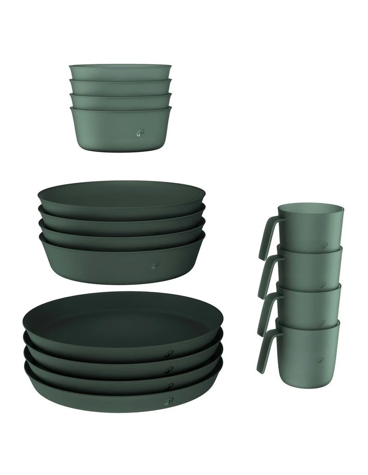 Camping Crockery Set 500 With 8 Plates, 4 Bowls And 4 Glasses in Green image 1