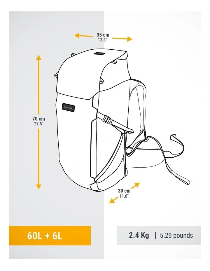 Travel Trekking 60+6L Backpack Travel 900 With Suitcase Opening in Purple image 6
