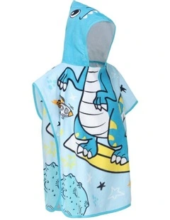 Small Dino Surfing Poncho in Blue