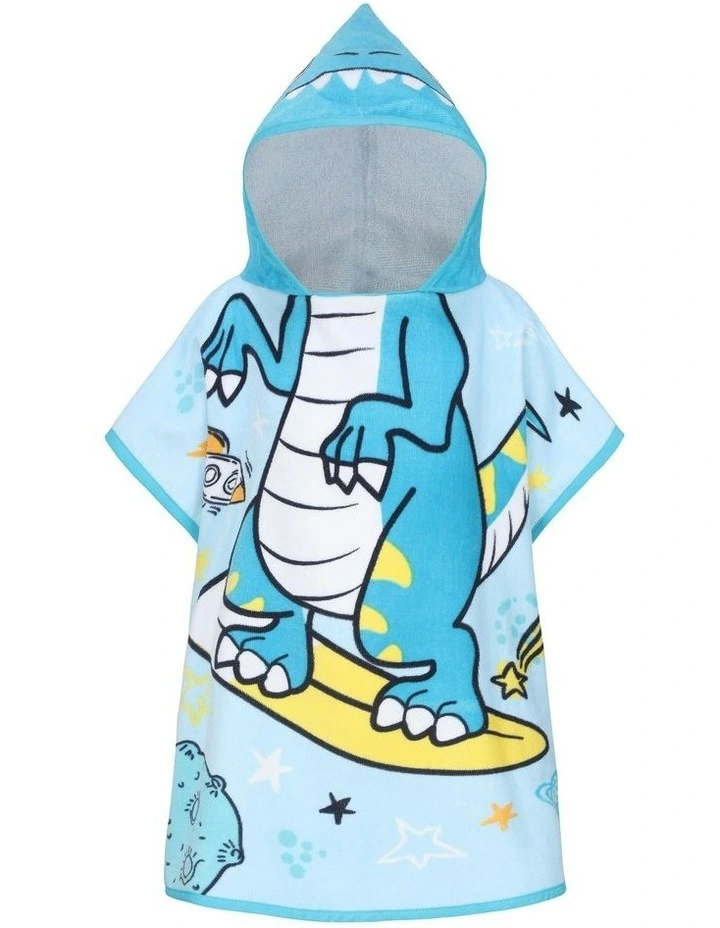 Small Dino Surfing Poncho in Blue image 2