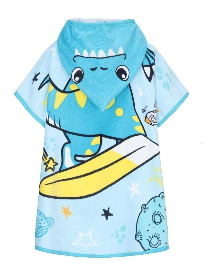 Small Dino Surfing Poncho in Blue image 3