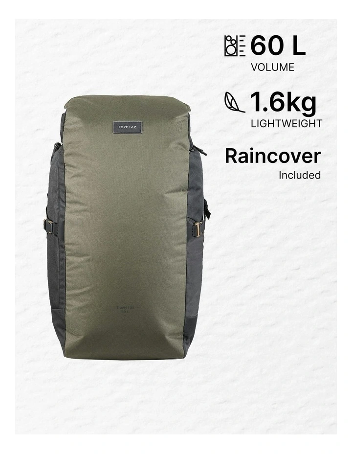 Trekking Travel Backpack 60 Litres 100 in Khaki image 4