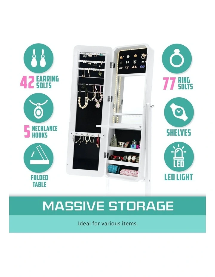 Flashy Mirror Jewelry Cabinet 146cm in White image 7