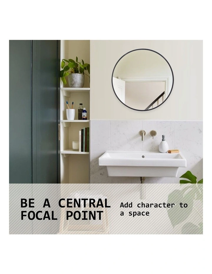 Round Aluminum Frame Wall Mirror 50cm in Black image 6