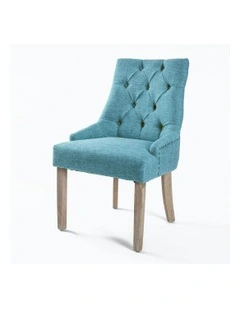 Amour Oak Fabric Studs Retro French Provincial Dining Chair in Blue