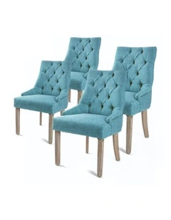 Amour Oak Fabric Studs Retro French Provincial Dining Chair 4 Set in Blue