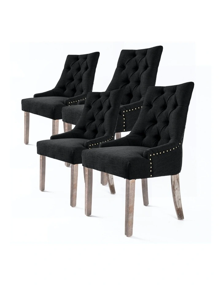 French Provincial Dining Chair 4 Set in Dark Black image 1