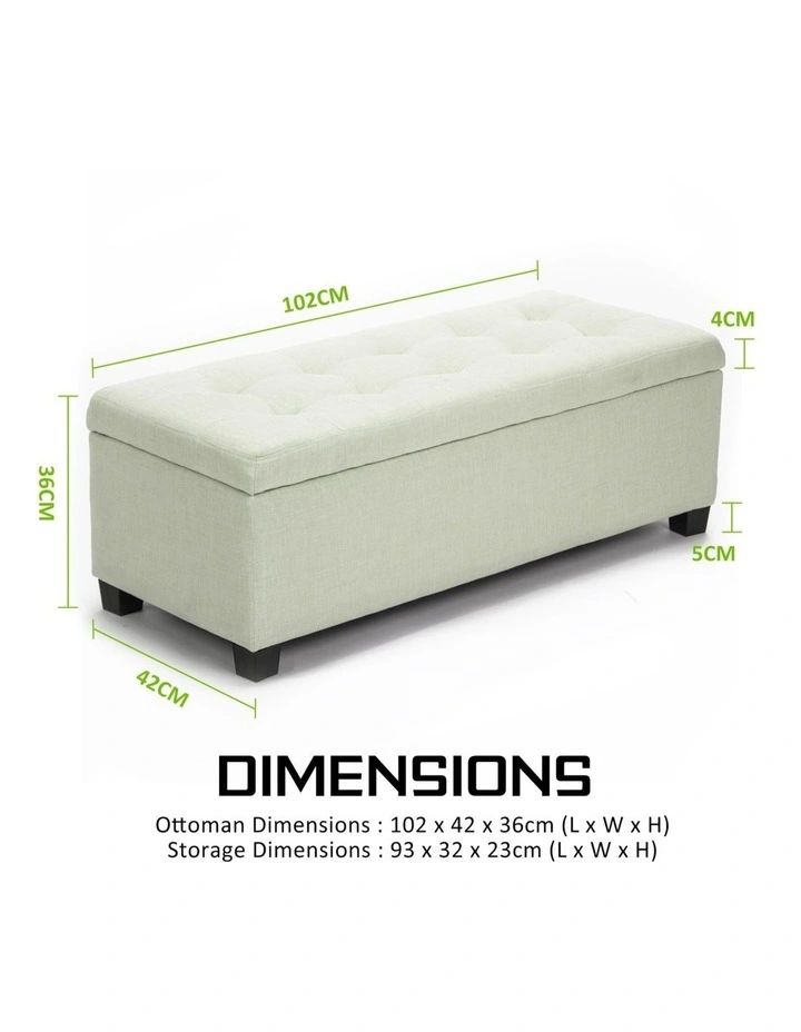 Storage Ottoman Foot Stool 102cm Fabric Blanket Box Chest Toy in Light Green image 2