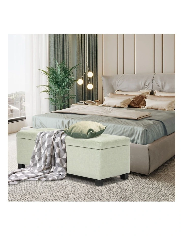 Storage Ottoman Foot Stool 102cm Fabric Blanket Box Chest Toy in Light Green image 4