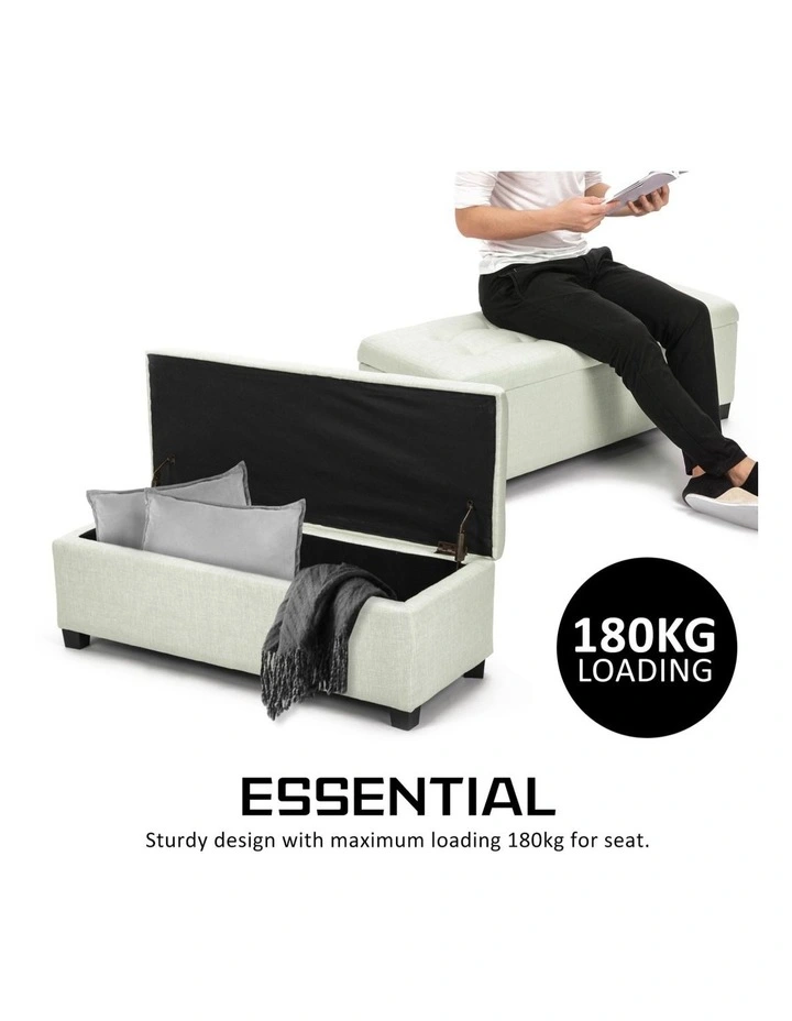 Storage Ottoman Foot Stool 102cm Fabric Blanket Box Chest Toy in Light Green image 6