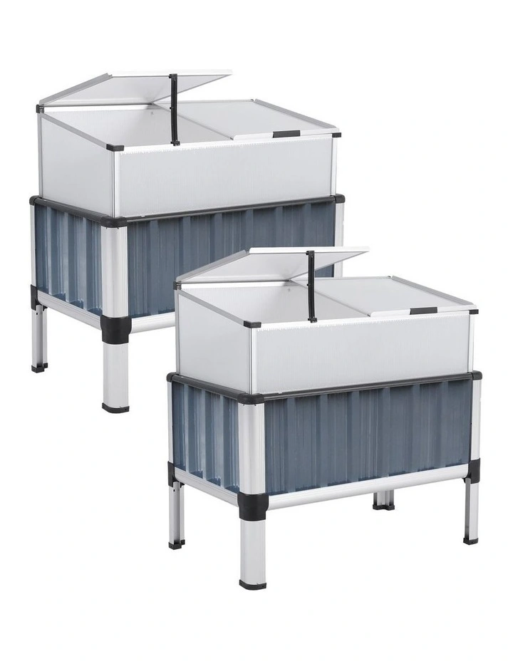 Raised Garden Bed Stand with Greenhouse Cold Frame Cover 2 Pack in Grey image 1