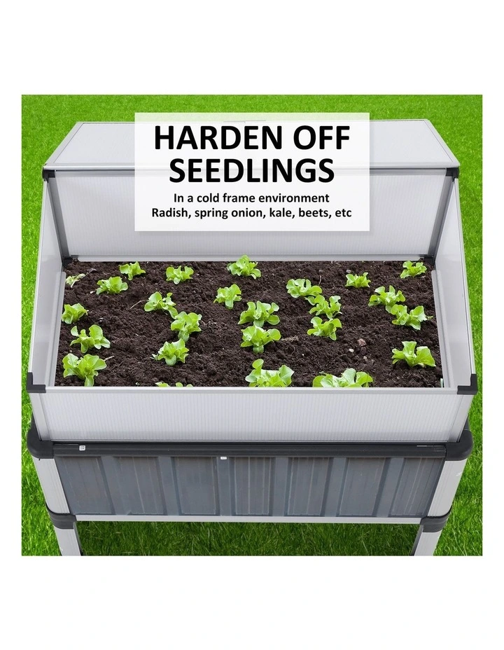 Raised Garden Bed Stand with Greenhouse Cold Frame Cover 2 Pack in Grey image 2