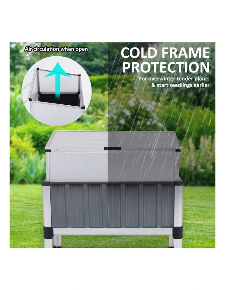Raised Garden Bed Stand with Greenhouse Cold Frame Cover 2 Pack in Grey image 4