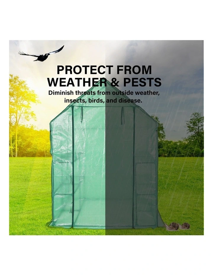 PE Apex Home Ready Garden Greenhouse Walk-In Shed 1.43x1.43x1.95m in Green image 2