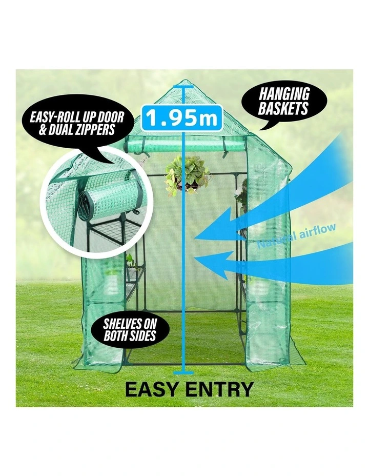 PE Apex Home Ready Garden Greenhouse Walk-In Shed 1.43x1.43x1.95m in Green image 7