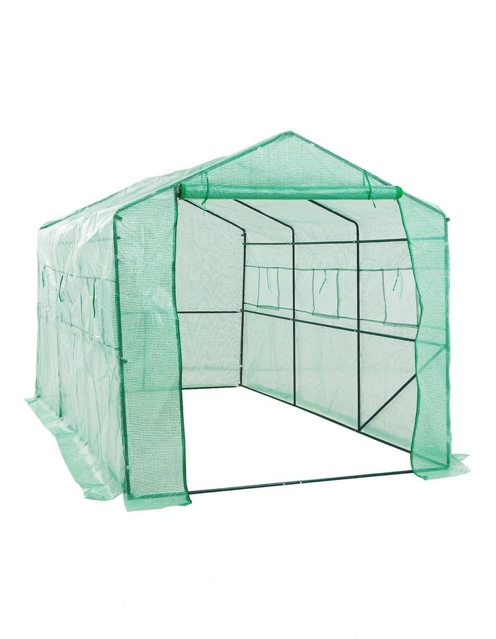PE Apex Home Ready Garden Greenhouse Walk-In Shed 3.5x2x2m in Green image 1