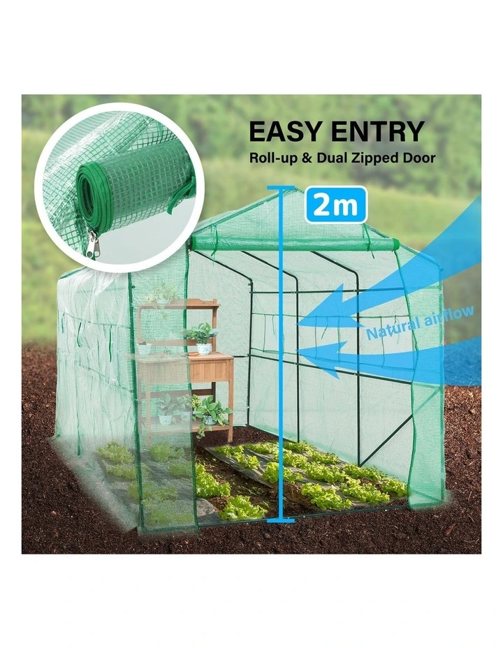 PE Apex Home Ready Garden Greenhouse Walk-In Shed 3.5x2x2m in Green image 7