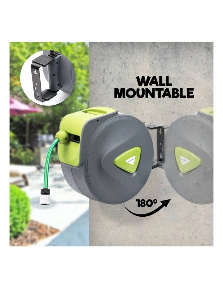 Garden Water Hose Retractable Rewind Reel Wall Mounted 30M image 3