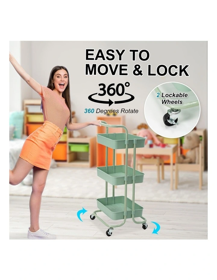 Kandoka 3 Tier Trolley Cart Storage in Green image 5