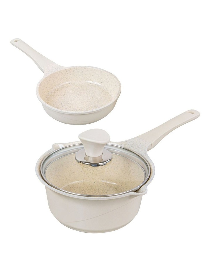 Happy Lambs Non-Stick Sauce Pot and IH Frypan with a Lid Set 16cm in Ivory