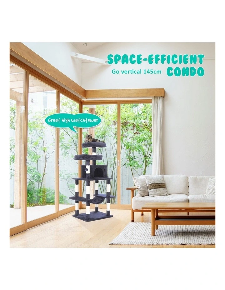 Pet Tree Sisal Scratching Post Pole Condo House Tower 145cm in Grey image 3