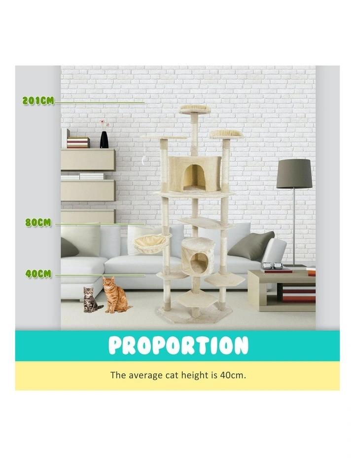 Multi Level Scratcher Parala Cat Tree 201cm in Beige image 3