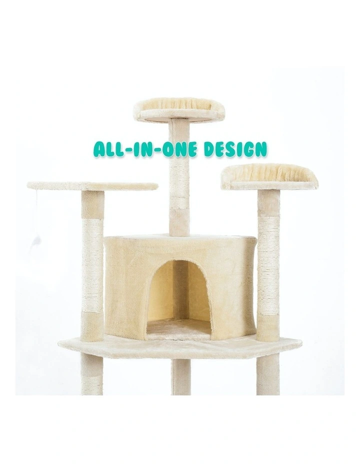 Multi Level Scratcher Parala Cat Tree 201cm in Beige image 4