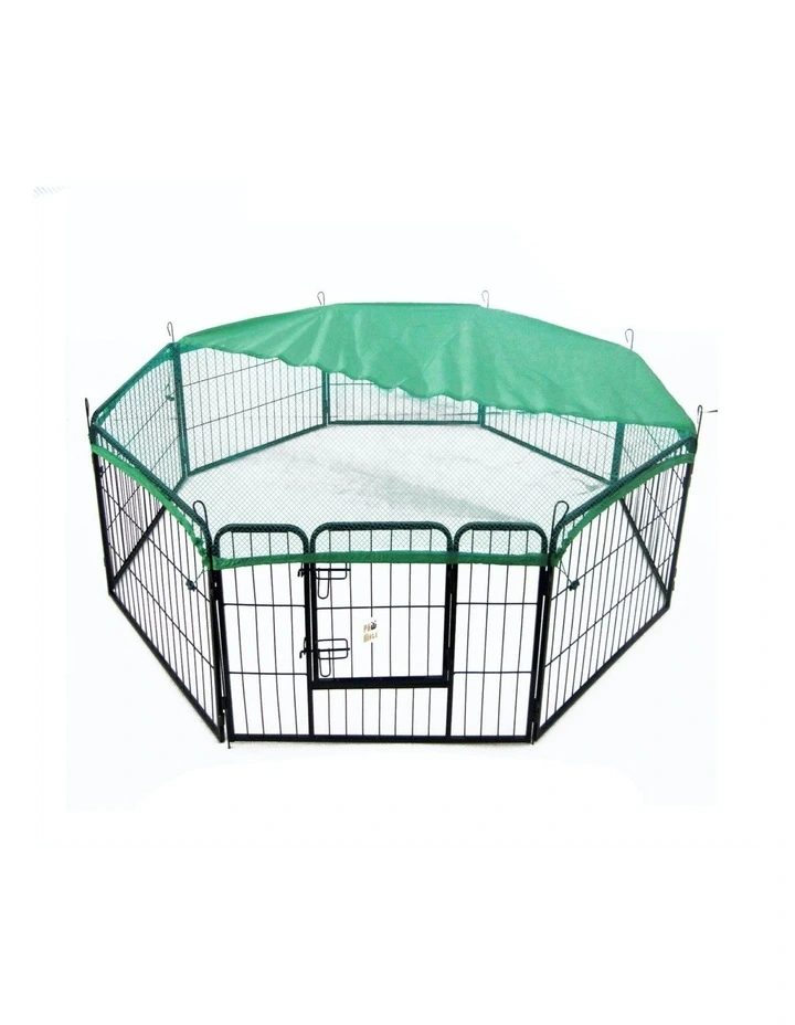 Heavy Duty 31in 8 Panel Foldable Pet Playpen with Cover in Green image 1
