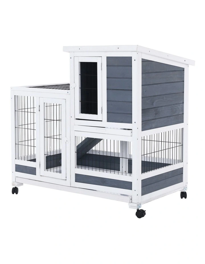 2 Storey Pet Hutch 96.5x56x90.5cm in Grey image 1