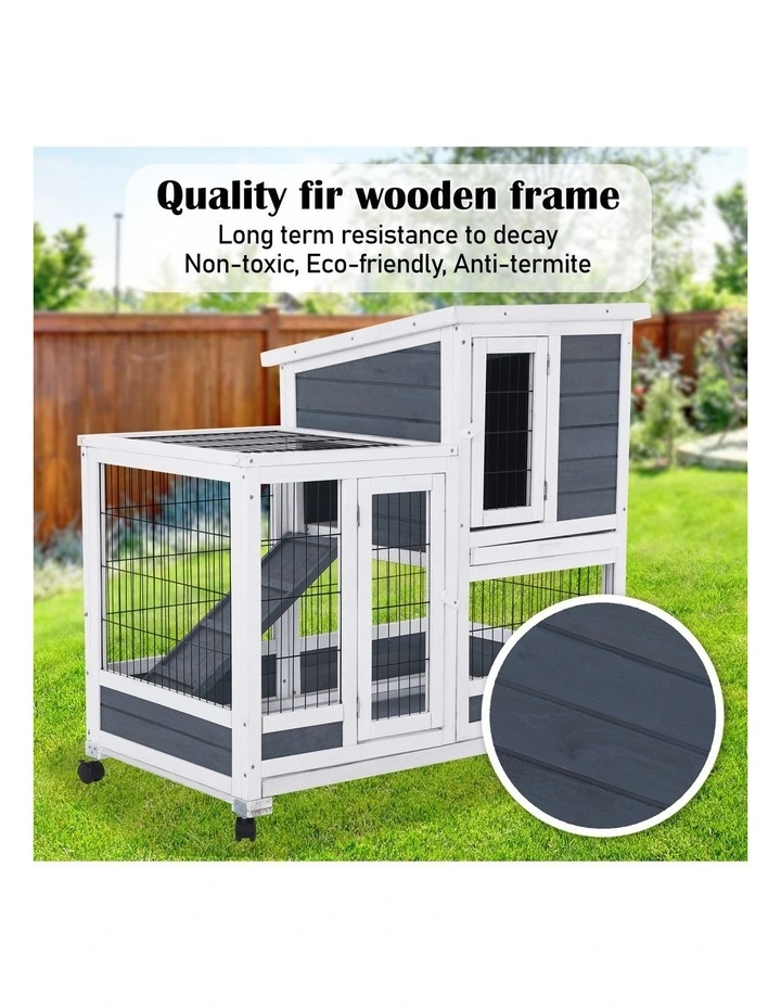 2 Storey Pet Hutch 96.5x56x90.5cm in Grey image 3