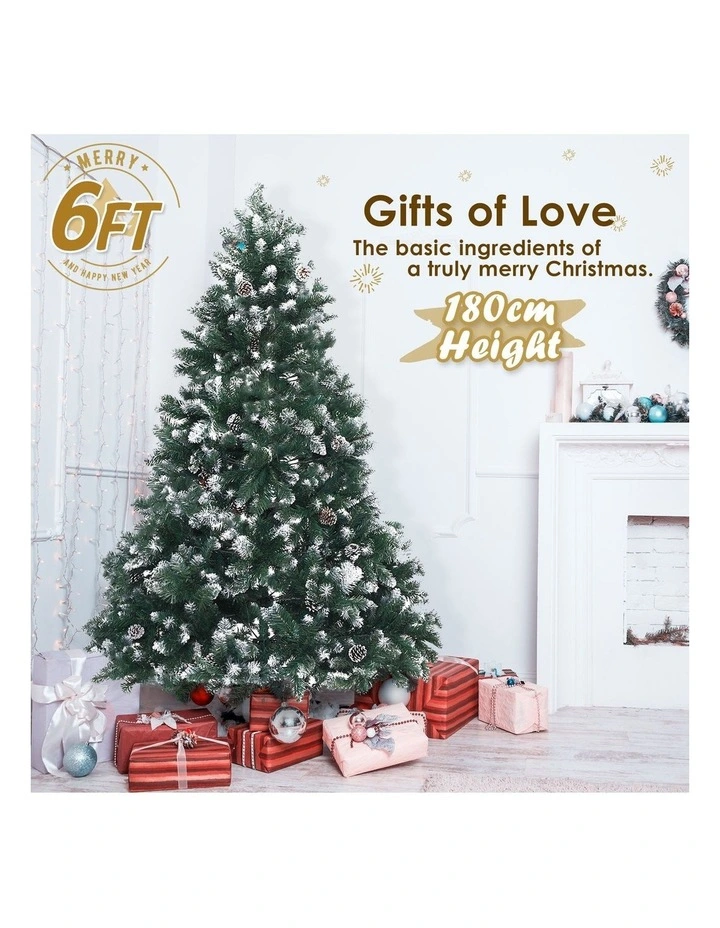Pine Cones Snowy Christmas Tree 6Ft 180cm 930 tips in Green image 3