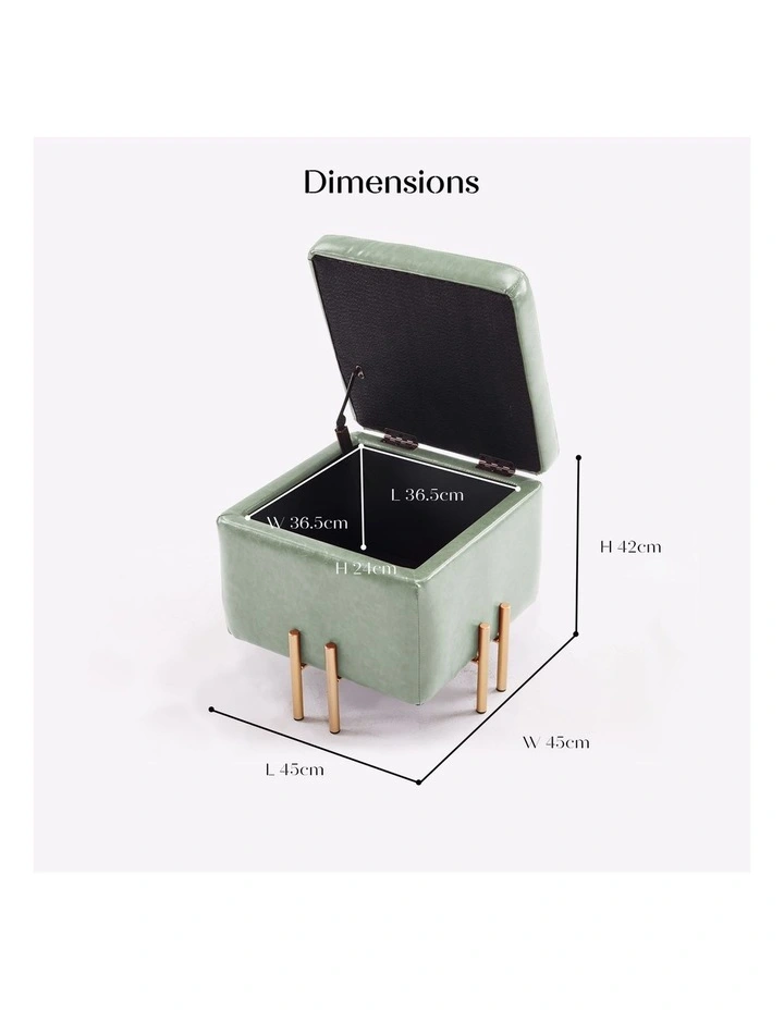 PU Leather Cube Ottoman Storage Foot Stool 45cm in Green image 2