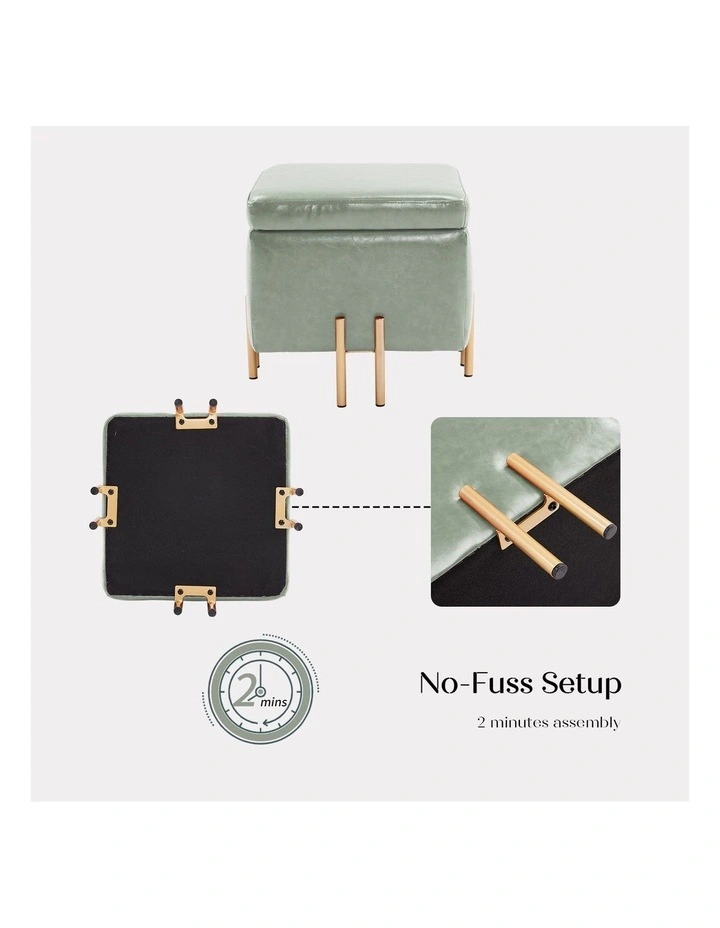 PU Leather Cube Ottoman Storage Foot Stool 45cm in Green image 5