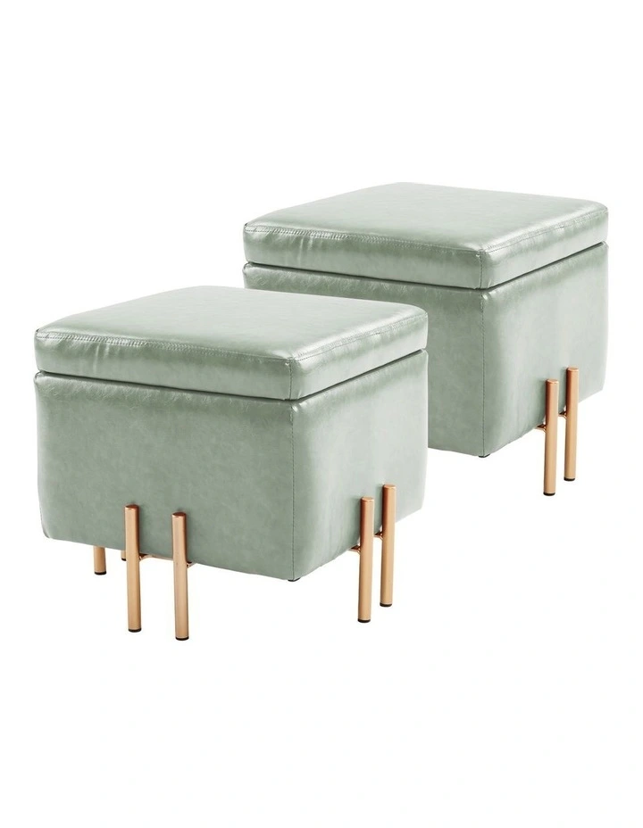 PU Leather Cube Ottoman Storage/Footstool Set of 2 45cm in Green image 1