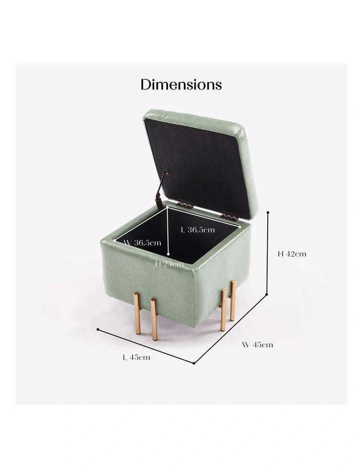 PU Leather Cube Ottoman Storage/Footstool Set of 2 45cm in Green image 2