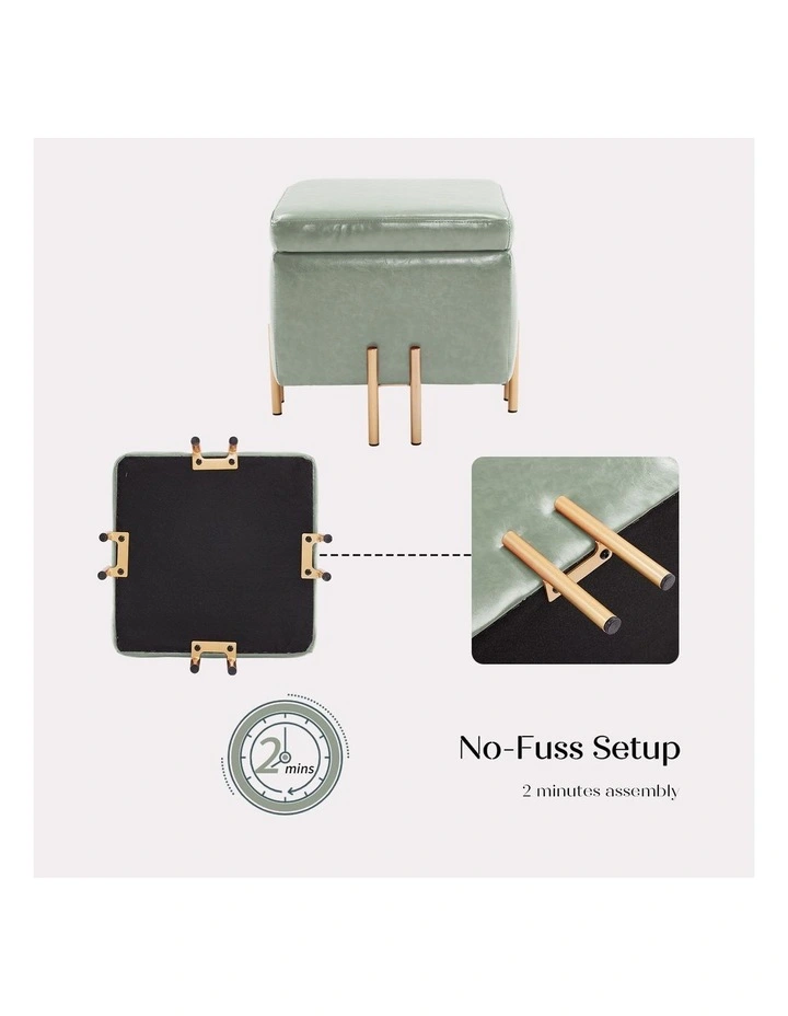 PU Leather Cube Ottoman Storage/Footstool Set of 2 45cm in Green image 5